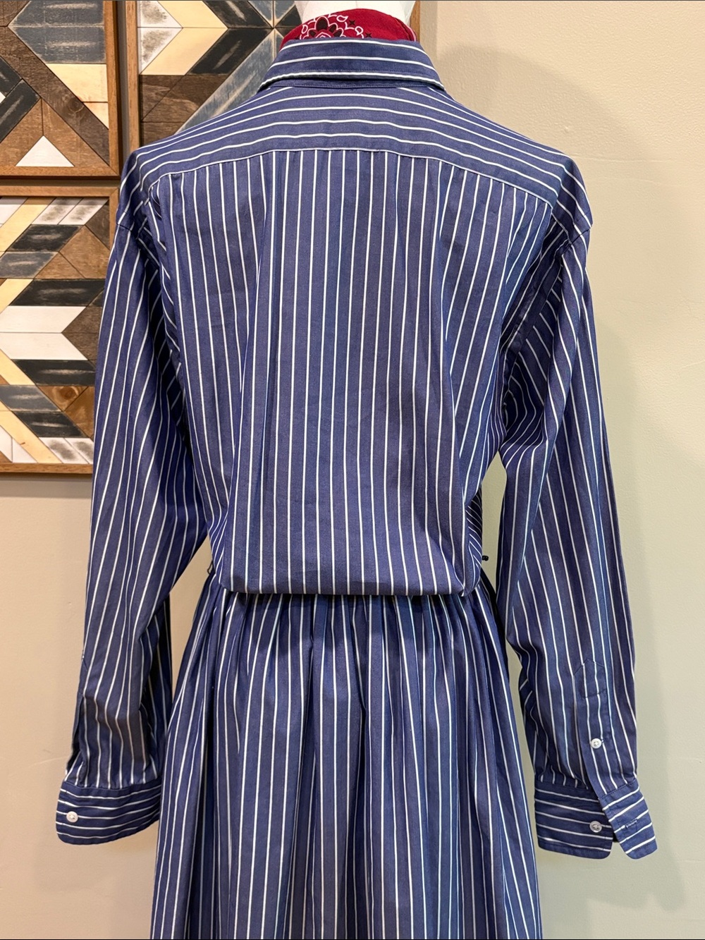 Vintage Ralph Lauren Blue Label Striped Button-Down Cotton Maxi Shirt Dress 8 - Picture 8 of 15